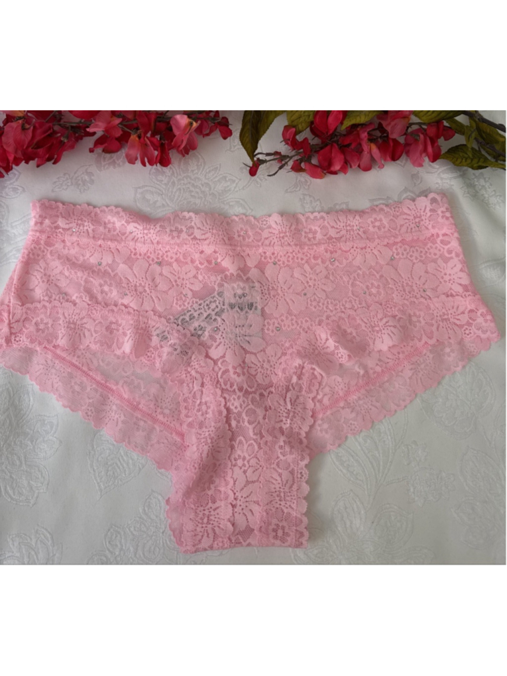 PINK BY VICTORIA'S SECRET S PINK LACE RHINESTONE CHEEKY SUMMER PANTIES NWT